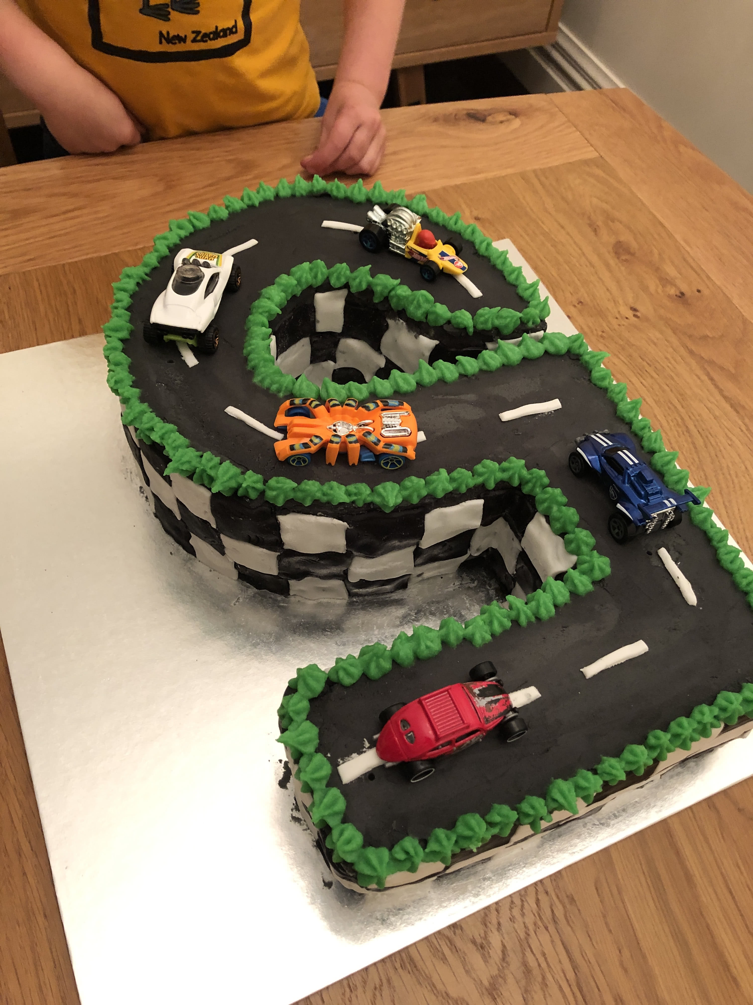 Seb had a giant 5 race track cake